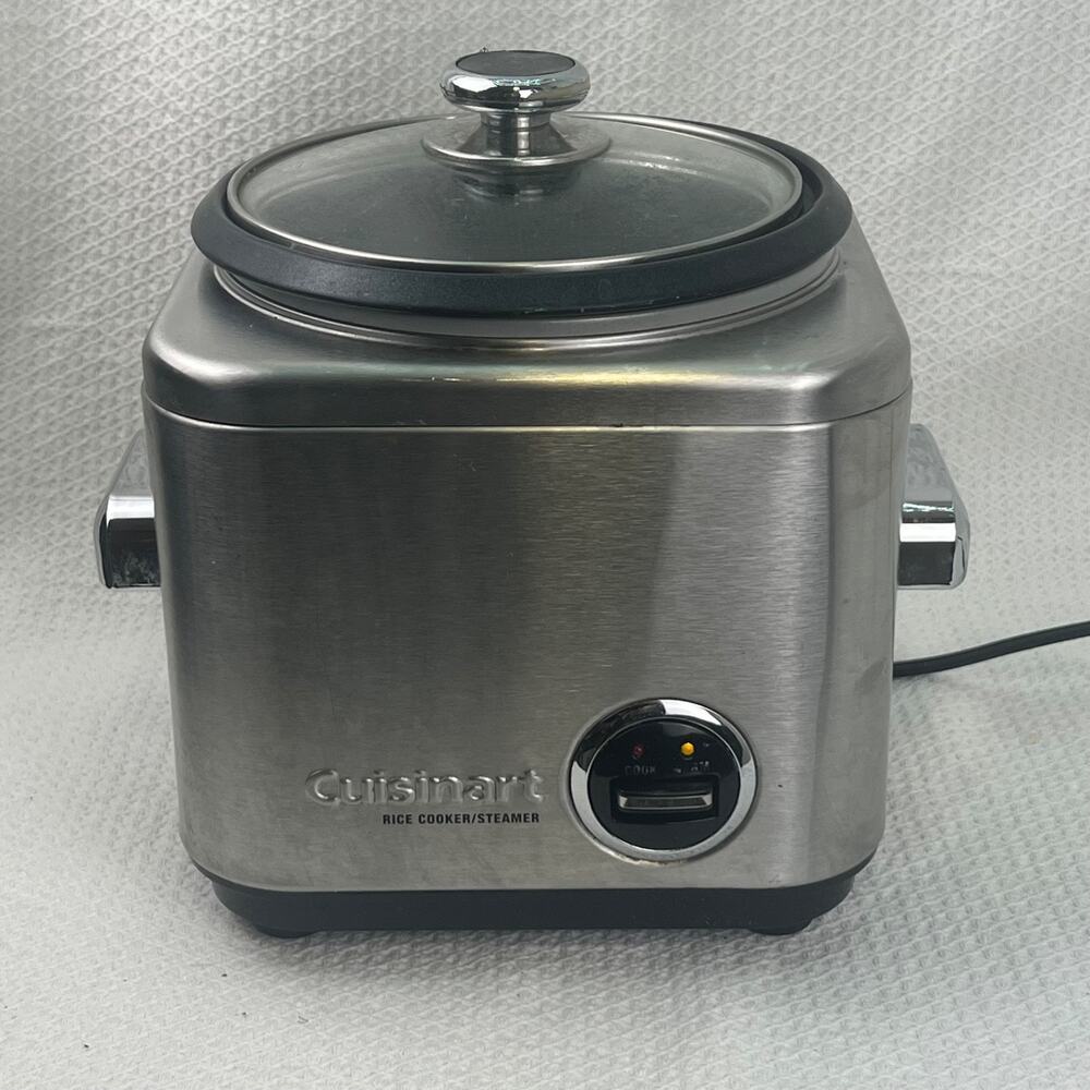 Cuisinart CRC-400 4-Cup Rice Cooker Stainless Steel Glass Lid Tested Working